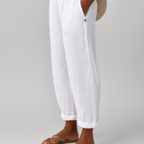 Women's Linen Trousers Tapered Elasticated Waist Summer