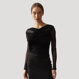 Women's Long Sleeve Wrap Top - Ruched Weave Style