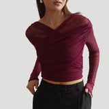 Women's Long Sleeve Wrap Top - Ruched Weave Style