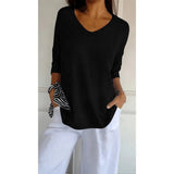 Women's Loose Knit Blouse - V-Neck and Half Sleeves with Textured Finish