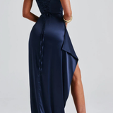 Women's Maxi Dress High Slit Ruched Strap Wedding Guest