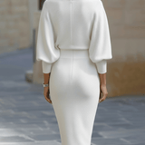 Women's Midi Bodycon Dress Batwing Sleeve Boat Neck Knitted
