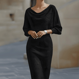 Women's Midi Bodycon Dress Batwing Sleeve Boat Neck Knitted