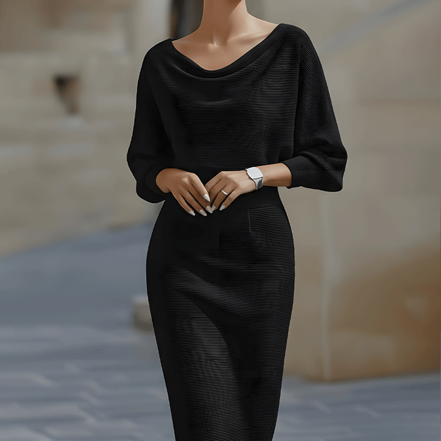 Women's Midi Bodycon Dress Batwing Sleeve Boat Neck Knitted