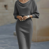 Women's Midi Bodycon Dress Batwing Sleeve Boat Neck Knitted