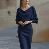 Women's Midi Bodycon Dress Batwing Sleeve Boat Neck Knitted