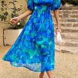 Women's Midi Dress Flutter Sleeve Deep V Neck Printed Summer Dress