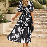 Women's Midi Dress Flutter Sleeve Deep V Neck Printed Summer Dress