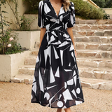Women's Midi Dress Flutter Sleeve Deep V Neck Printed Summer Dress