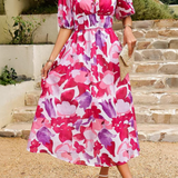 Women's Midi Dress Flutter Sleeve Deep V Neck Printed Summer Dress