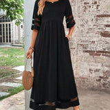 Women's Midi Dress Mesh Panel and Half Sleeves