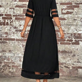 Women's Midi Dress Mesh Panel and Half Sleeves