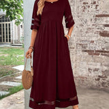 Women's Midi Dress Mesh Panel and Half Sleeves