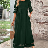 Women's Midi Dress Mesh Panel and Half Sleeves
