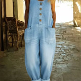 Women's Overalls Loose Fit Sleeveless Jumpsuit with Button Front
