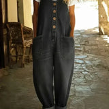 Women's Overalls Loose Fit Sleeveless Jumpsuit with Button Front