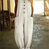 Women's Overalls Loose Fit Sleeveless Jumpsuit with Button Front