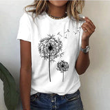 Women’s Round Neck Short Sleeve T-Shirt - Minimalist Print Design