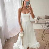 Women's Ruffle Hem Midi Dress Wedding Party Strappy