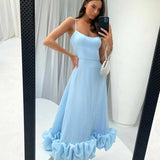 Women's Ruffle Hem Midi Dress Wedding Party Strappy