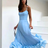 Women's Ruffle Hem Midi Dress Wedding Party Strappy