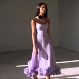 Women's Ruffle Hem Midi Dress Wedding Party Strappy