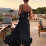 Women's Ruffle Hem Midi Dress Wedding Party Strappy