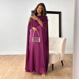 Women's Satin Cape Maxi Dress - Boat Neck and Flowing Overlay