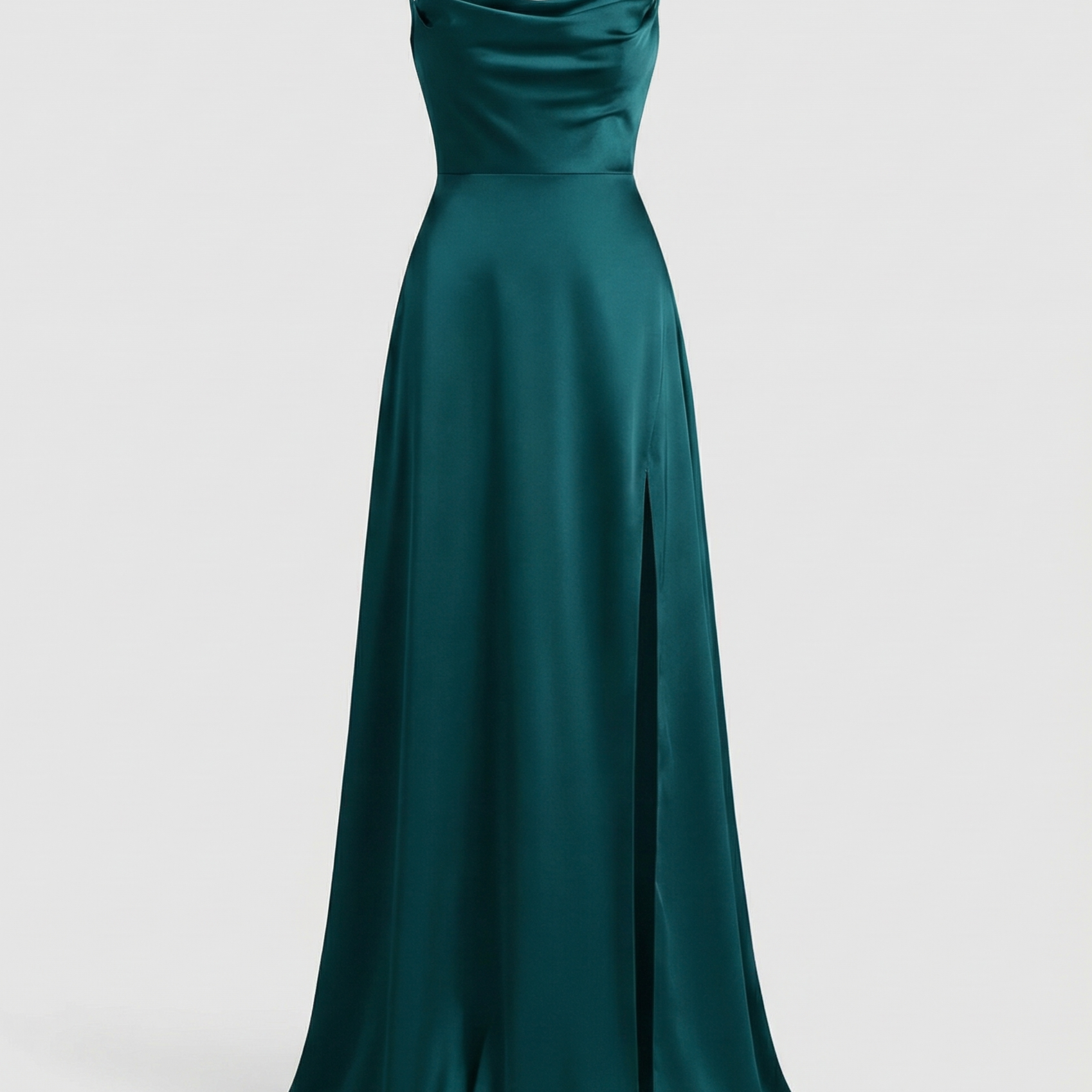 Women's Satin Cowl Neck Maxi Dress - Lace-Up Back and Side Slit amysaint Women's Satin Cowl Neck Maxi Dress - Lace-Up Back and Side Slit amysaint