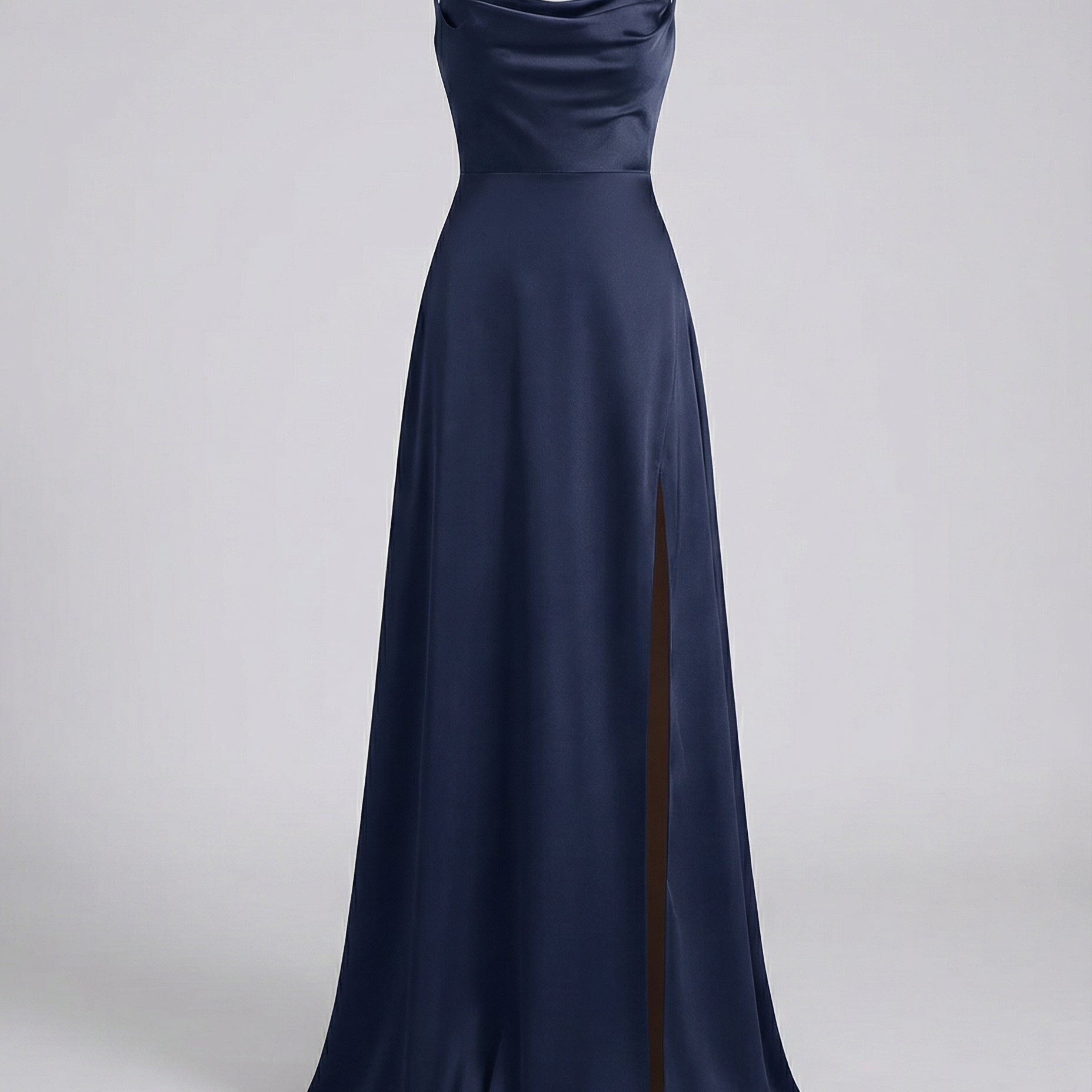 Women's Satin Cowl Neck Maxi Dress - Lace-Up Back and Side Slit