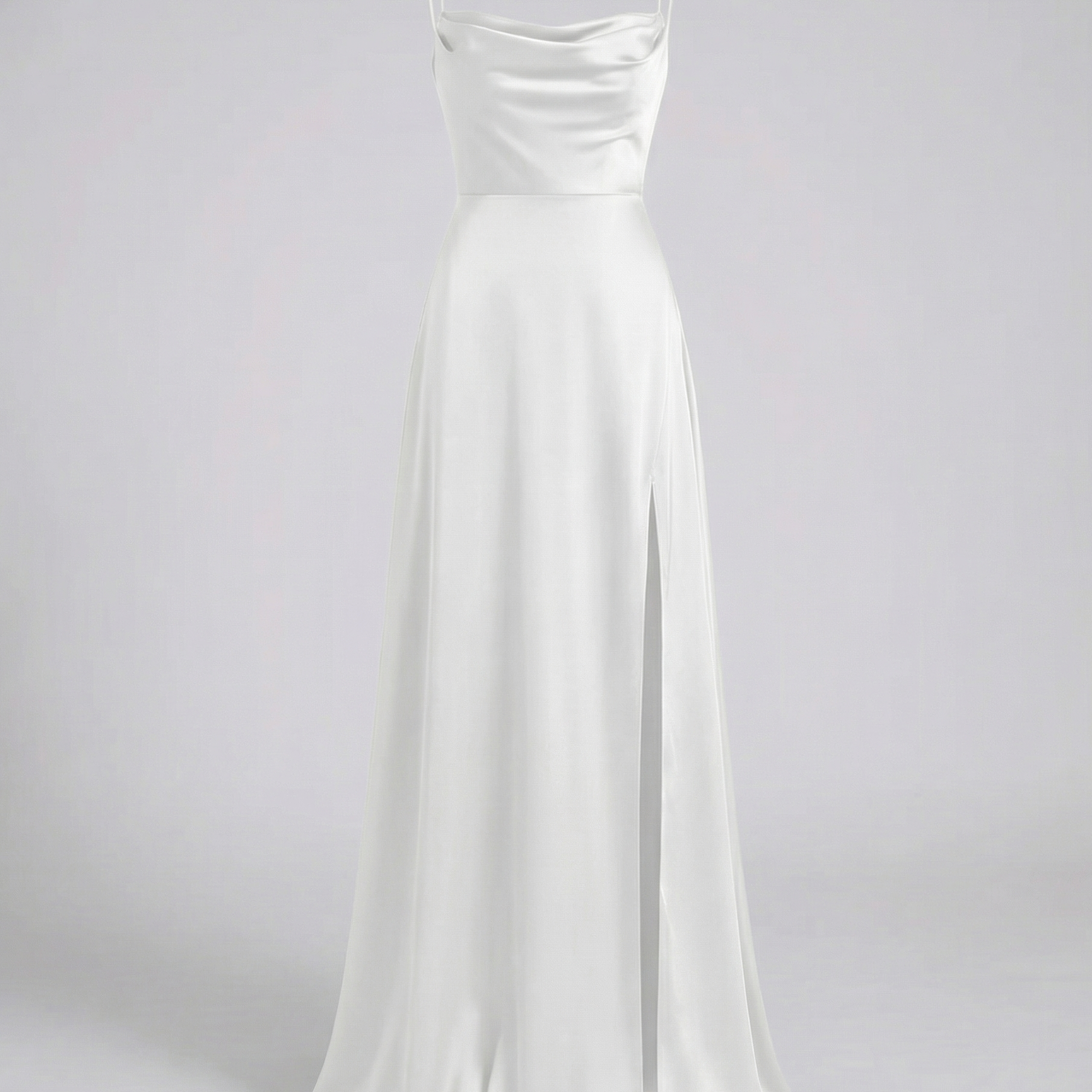 Women's Satin Cowl Neck Maxi Dress - Lace-Up Back and Side Slit