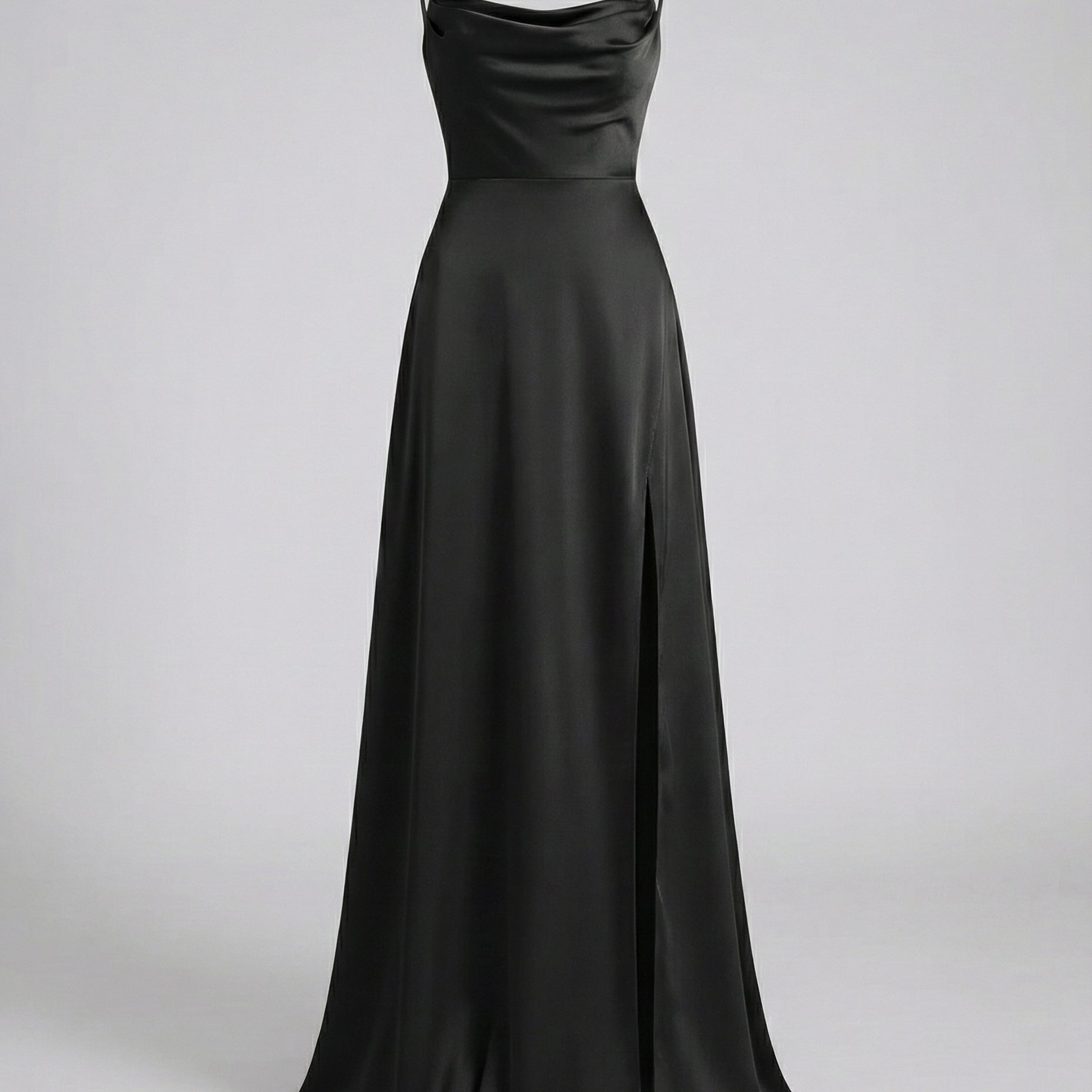 Women's Satin Cowl Neck Maxi Dress - Lace-Up Back and Side Slit