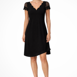 Women's Scalloped V-Neck Mini Dress - Short Lace Sleeves and A-Line Silhouette