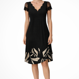 Women's Scalloped V-Neck Mini Dress - Short Lace Sleeves and A-Line Silhouette