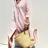 Women's Shirt Midi Dress Striped Button Front