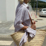 Women's Shirt Midi Dress Striped Button Front