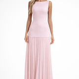 Women's Sleeveless Wedding Guest Maxi Dress - Boat Neck and Pleated Skirt