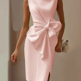 Women Boat Neck Midi Dress Sleeveless Side Bow Detail