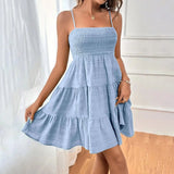 Women's Smocked Tiered Mini Sundress Relaxed Fit and Sleeveless Design