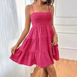 Women's Smocked Tiered Mini Sundress Relaxed Fit and Sleeveless Design