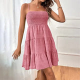 Women's Smocked Tiered Mini Sundress Relaxed Fit and Sleeveless Design