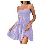 Women's Smocked Tiered Mini Sundress Relaxed Fit and Sleeveless Design