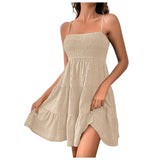 Women's Smocked Tiered Mini Sundress Relaxed Fit and Sleeveless Design