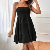 Women's Smocked Tiered Mini Sundress Relaxed Fit and Sleeveless Design