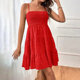 Women's Smocked Tiered Mini Sundress Relaxed Fit and Sleeveless Design