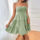 Women's Smocked Tiered Mini Sundress Relaxed Fit and Sleeveless Design