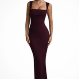Women's Square Neck Bodycon Maxi Dress - Wedding Guest Dress with Wide Straps
