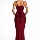 Women's Square Neck Corset Maxi Dress Draped Detail and Structured Bodice