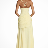 Women's Square Neck Maxi Dress - Ruched Bodice and Draped Skirt Detail