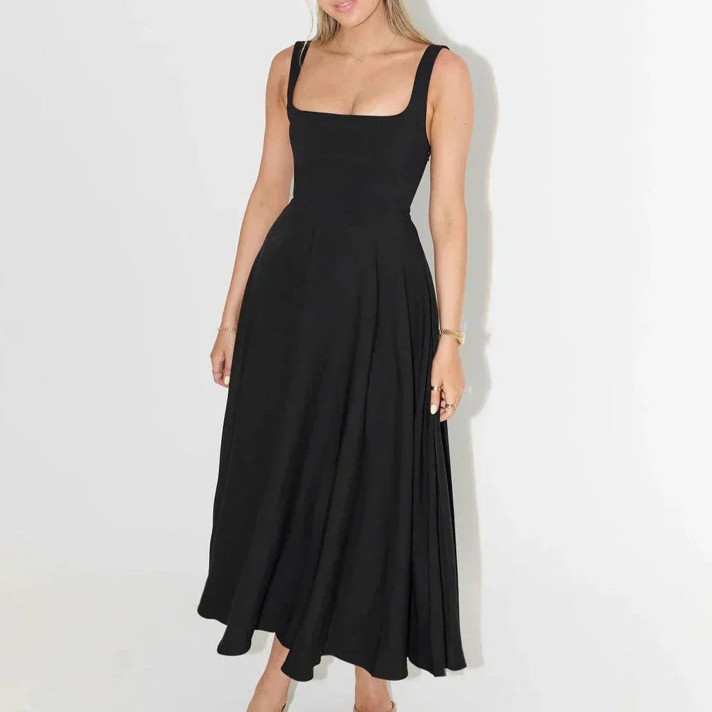 Women’s Square Neck Midi Dress – Flared A-Line